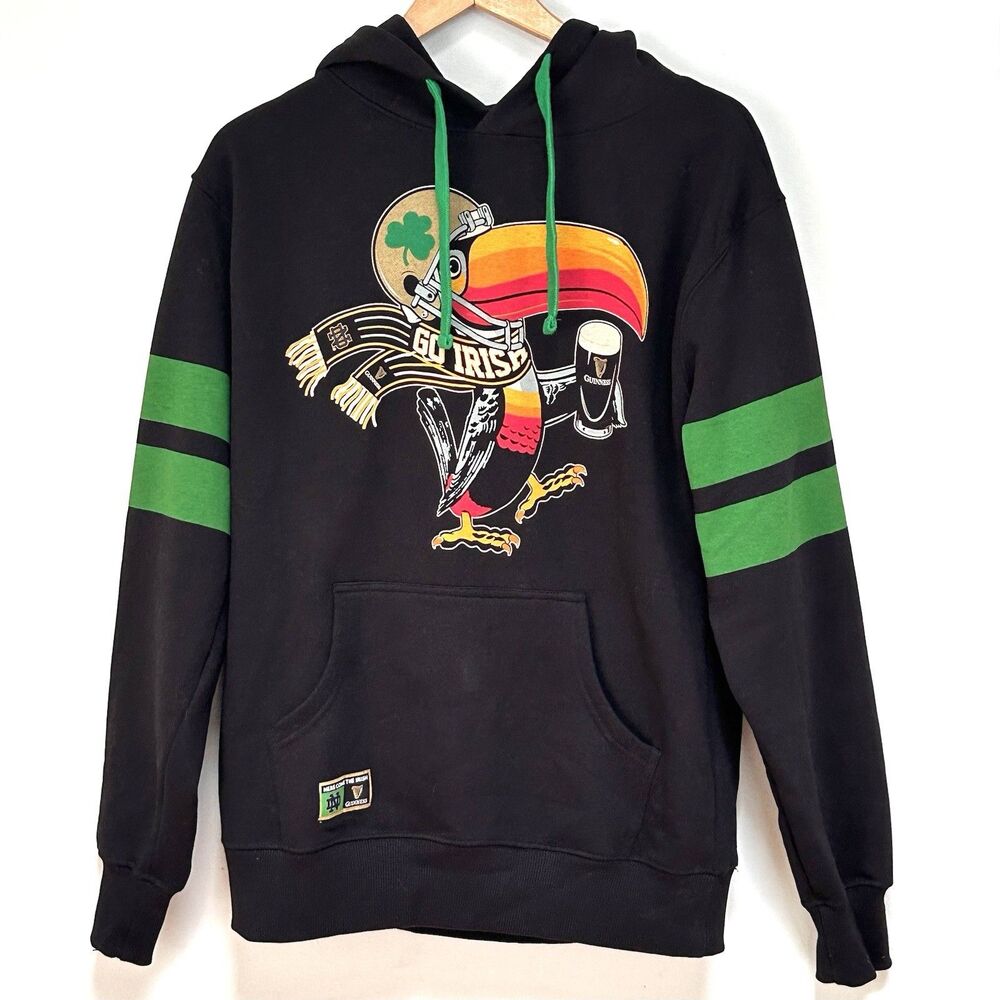 Notre Dame Guinness Toucan Hoodie Mens M Black Go Irish Graphic Sweatshirt